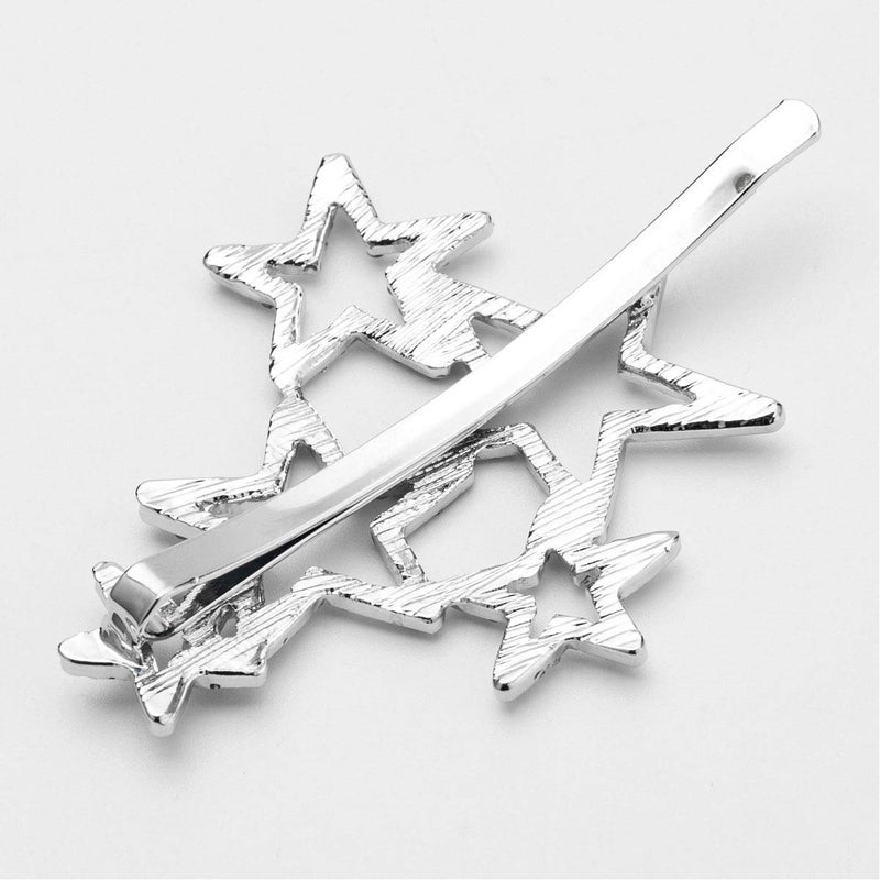 Teppylony 2Pcs Woman Silver Star Shape Shining Rhinestone Crystal Hairpin Hair Clip Metal Alloy Barrettes Hair Accessories for Party Wedding - Image 5